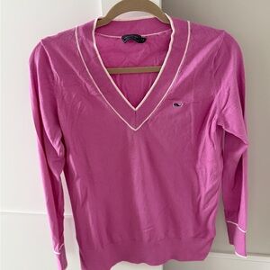 Vineyard Vines Women's V-Neck Sweater in Bright Pink